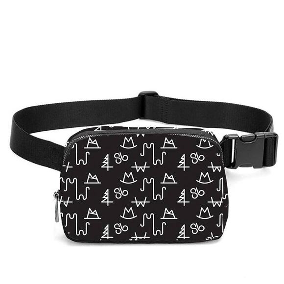 Black Brand Print Crossbody Sling Belt Bag - Picture 1 of 4